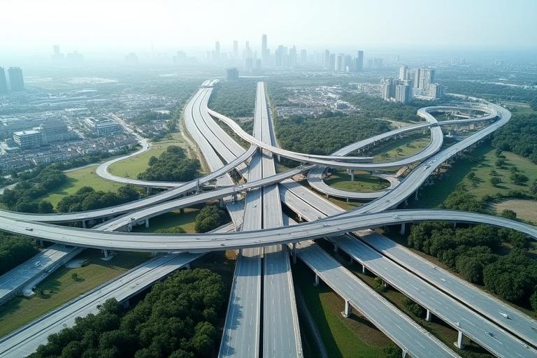Aerial view of a modern city bypass road